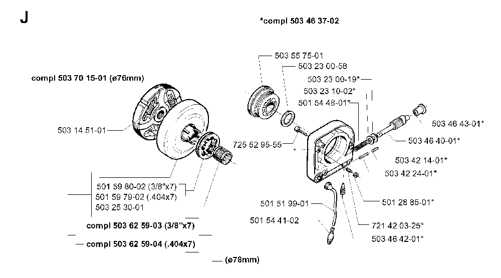 Clutch And Oil Pump Diagram and Parts List for 394XPEPA 19980900001 Husqvarna Chainsaw