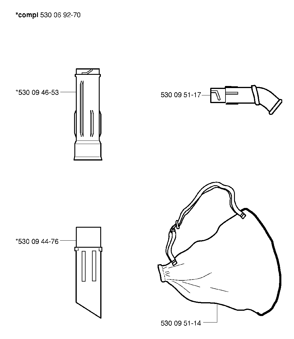Product Complete Diagram and Parts List for 225BX 20013100001 Husqvarna Leaf Blower / Vacuum