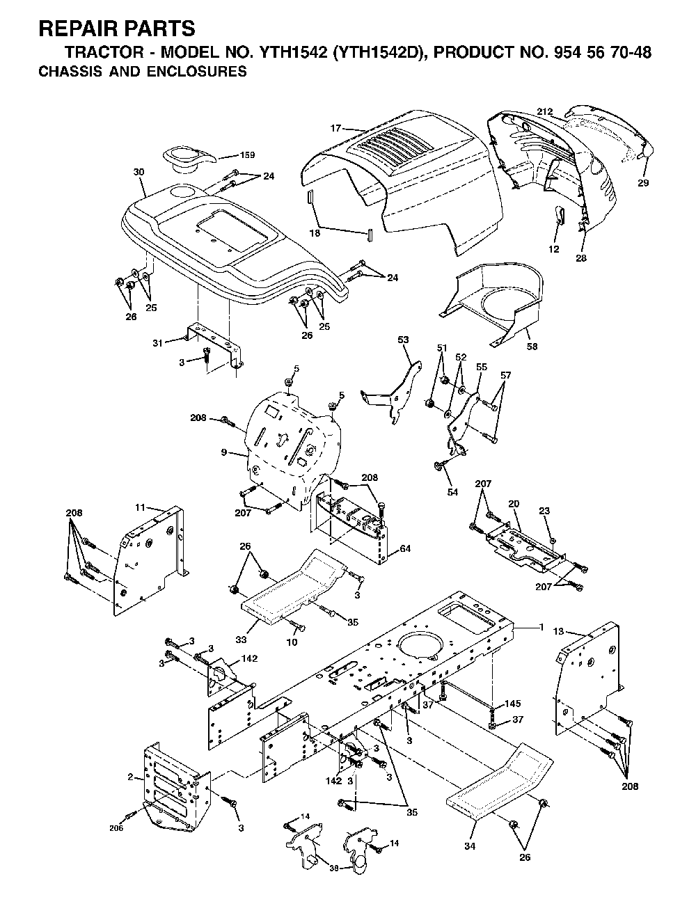 Chassis And Enclosures Diagram and Parts List for YTH1542D (954567048)(2001-11) Husqvarna Lawn Tractor