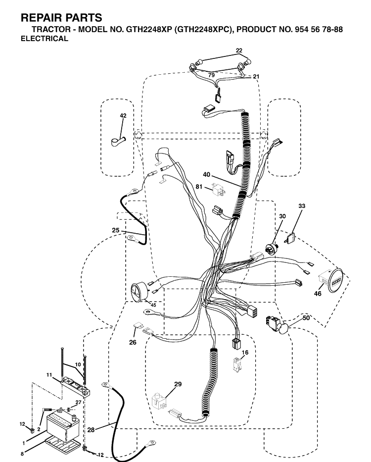 Electrical 2 Diagram and Parts List for GTH2248XP-GTH2248XPC 2003-07 Husqvarna Lawn Tractor