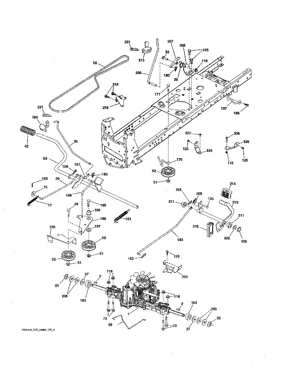 Drive Diagram and Parts List for YT42CS-502120  Husqvarna Lawn Tractor
