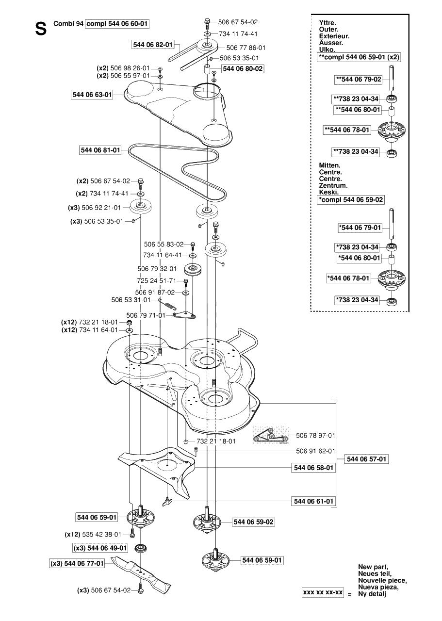94cm Cutting Deck Diagram and Parts List for R15C (965070501)(2006-01) Husqvarna Lawn Tractor