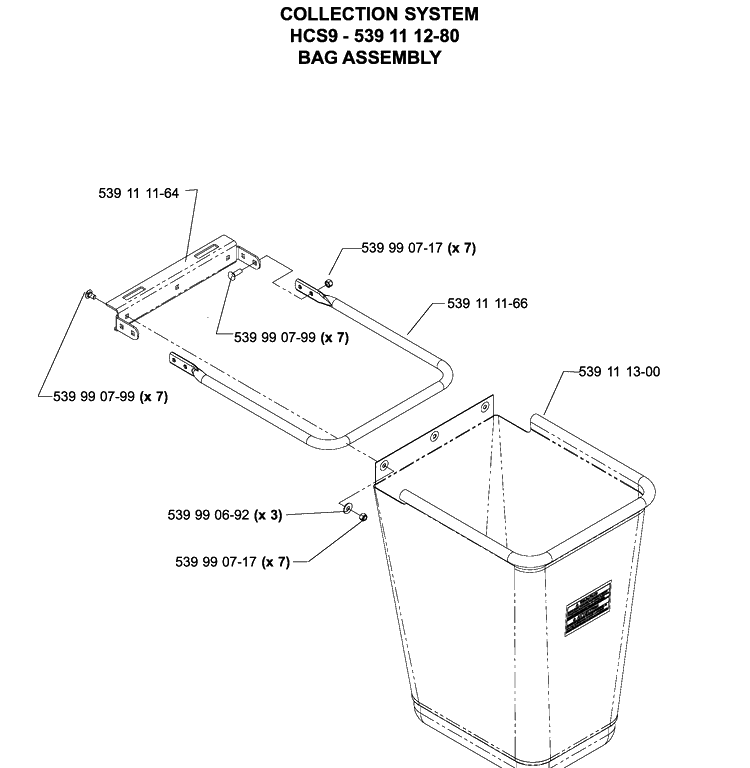 Accessories Hcs9 Collection System Bag Diagram and Parts List for IZ5225TXPKOA (968999375)(2005-12) Husqvarna Lawn Mower