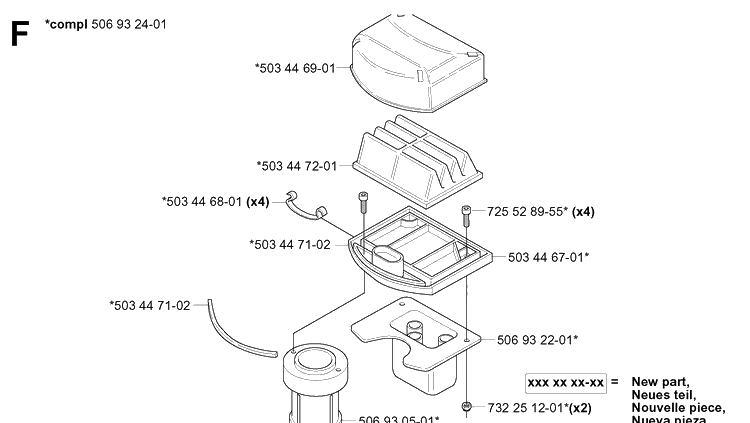 Air Filter Diagram and Parts List for PR18 (953521901)(2004-01) Husqvarna Lawn Mower