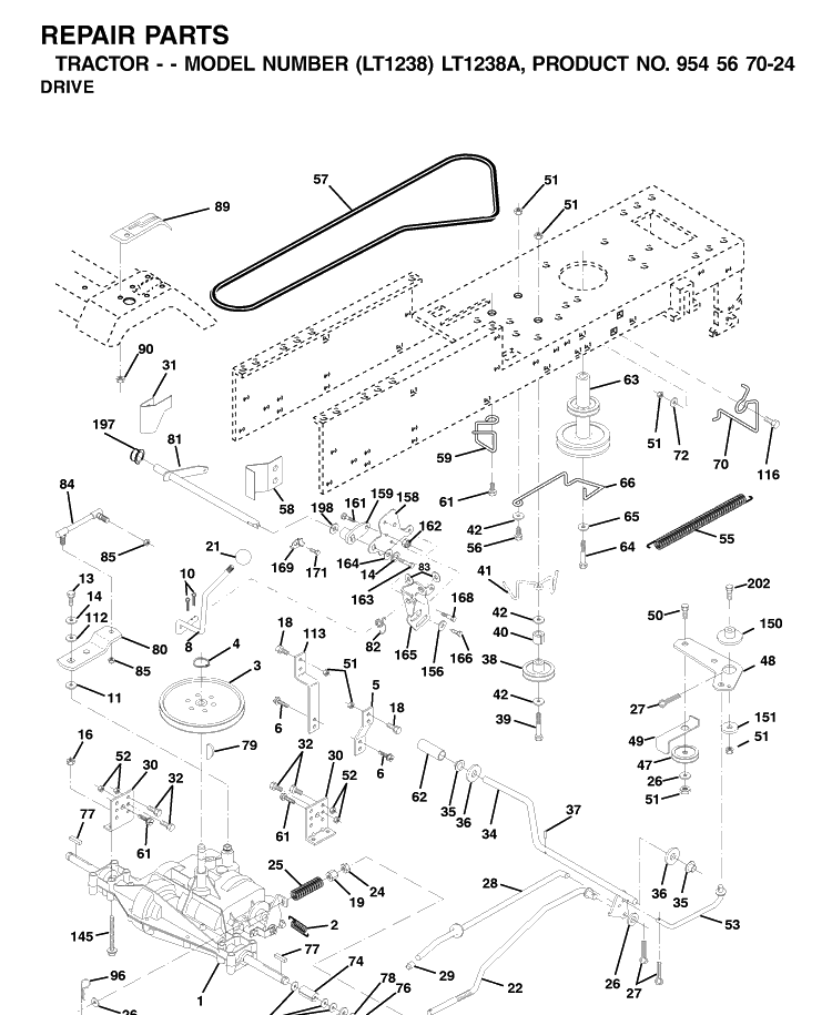 Drive Diagram and Parts List for LT1238-LT1238A 2000-10 Husqvarna Lawn Tractor