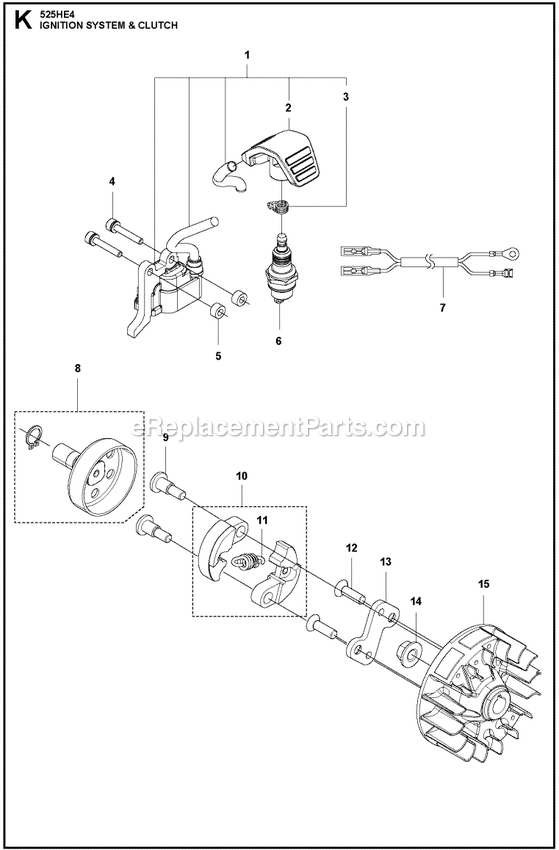 Ignition System And Clutch Diagram and Parts List for 525HE4  Husqvarna Trimmer