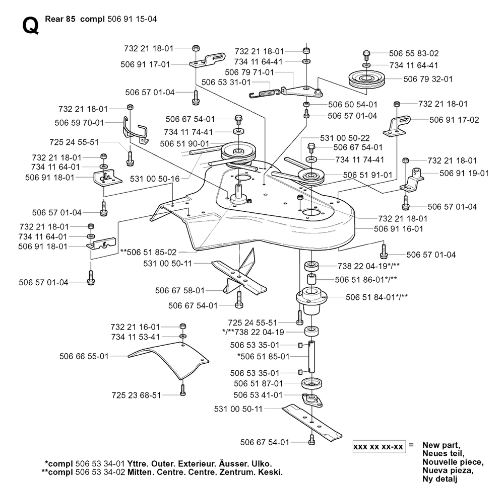 85cm Cutting Deck Diagram and Parts List for R11 (953519401)(2006-01) Husqvarna Lawn Tractor