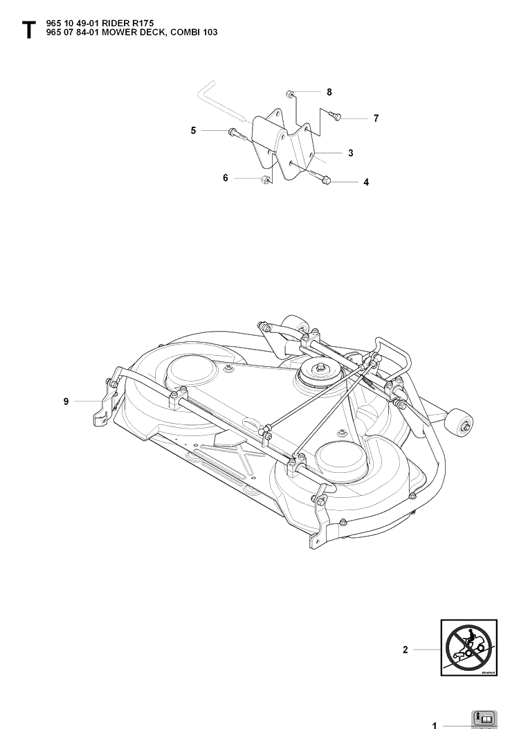 103cm Cutting Deck Diagram and Parts List for RIDER175 (965104901)(2007-01) Husqvarna Lawn Mower