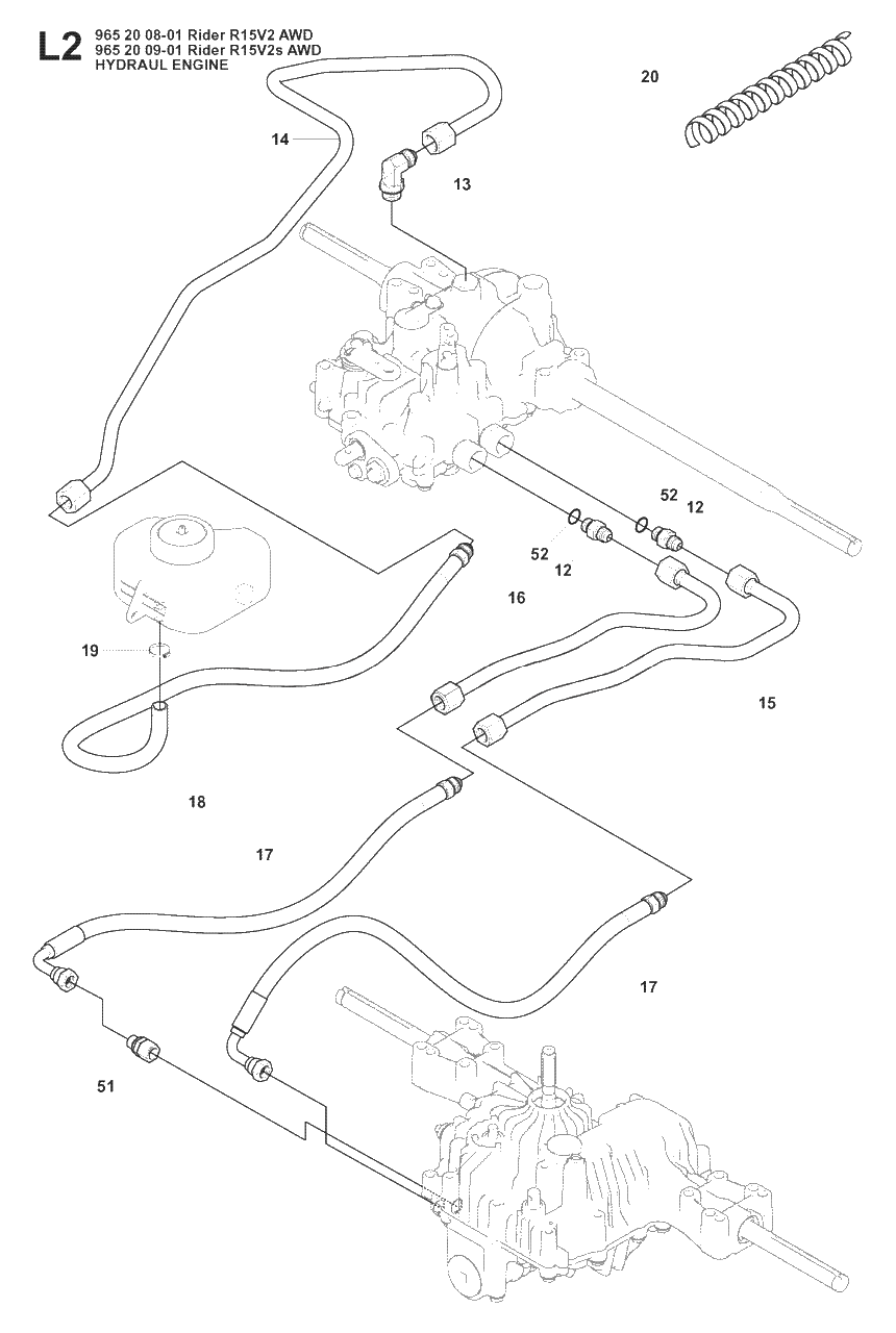 Hydraulic Pump - Motor 2 Diagram and Parts List for R15-V2AWD (965200901)(2008-01) Husqvarna Lawn Tractor