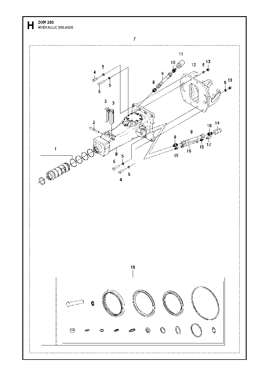 Hydraulic Breaker Diagram and Parts List for DXR250 (12 & Above)(2013-08) Husqvarna Demolition Hammer