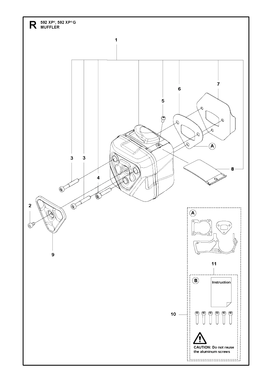 Muffler Diagram and Parts List for 592XP-XPG  Husqvarna Chainsaw