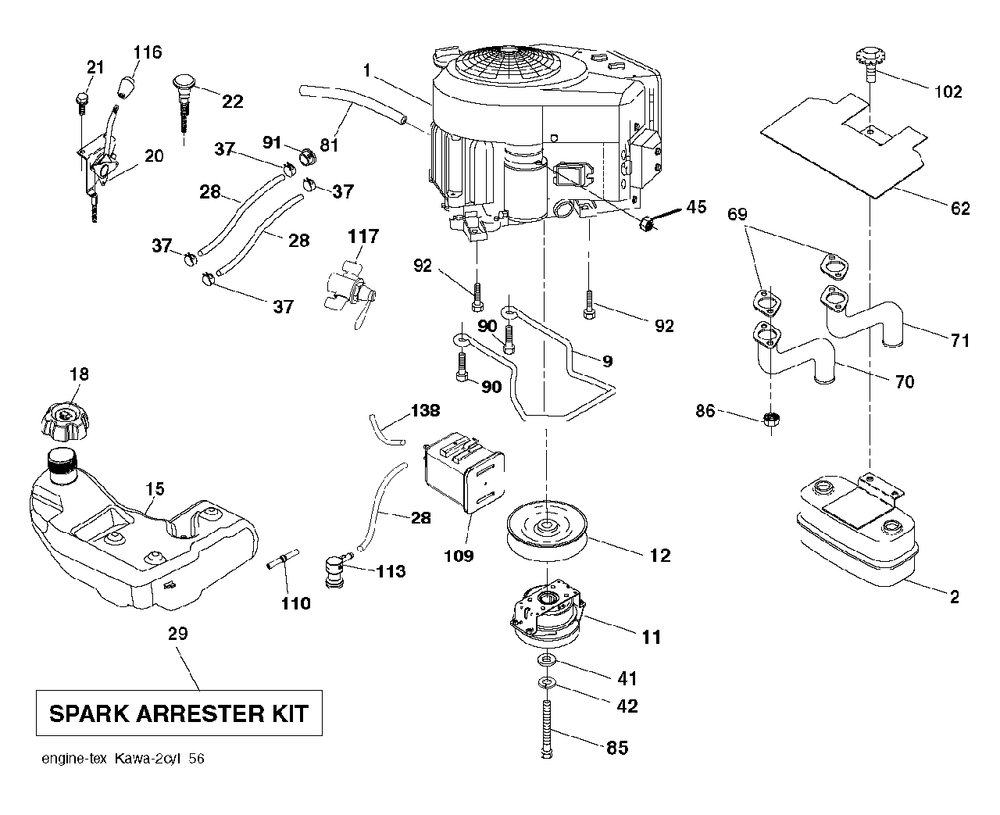 Engine Diagram and Parts List for GT48DXLS (960430233-00)(2016-11) Husqvarna Lawn Tractor
