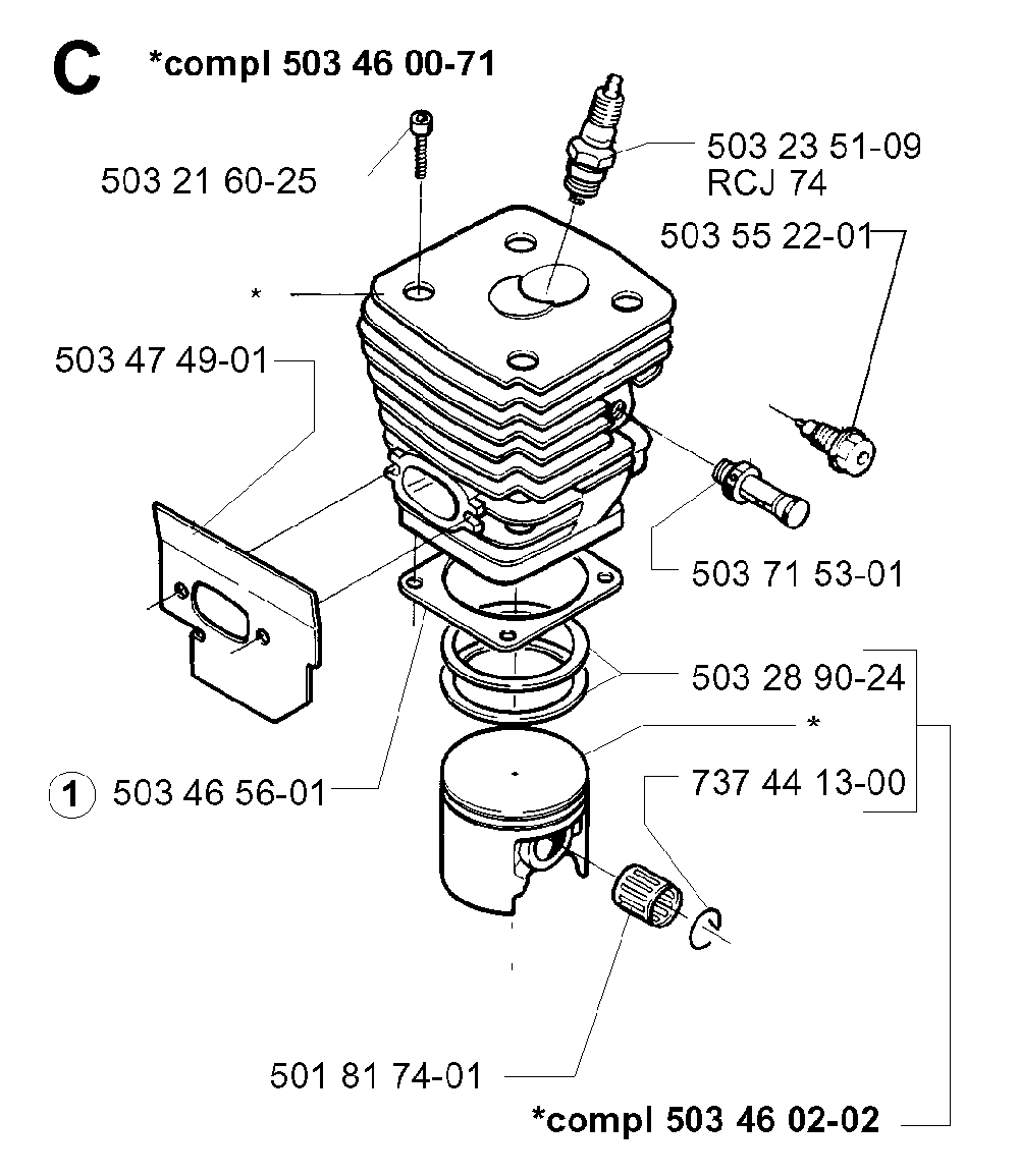 Cylinder Piston Diagram and Parts List for 394XPEPA 19980900001 Husqvarna Chainsaw
