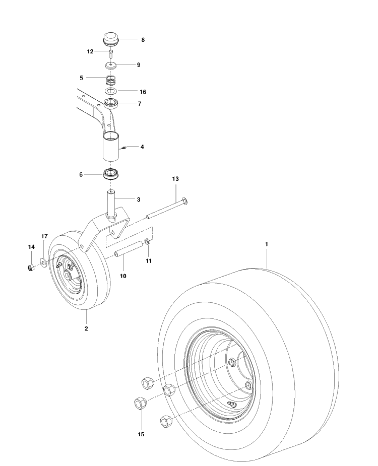 Wheels And Tires Diagram and Parts List for RZ4222F (96703650103)(2017-05) Husqvarna Lawn Mower