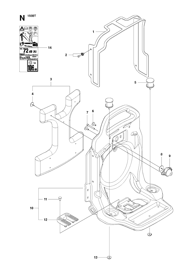Frame Diagram and Parts List for 150BT 20094000001-Current Husqvarna Leaf Blower / Vacuum