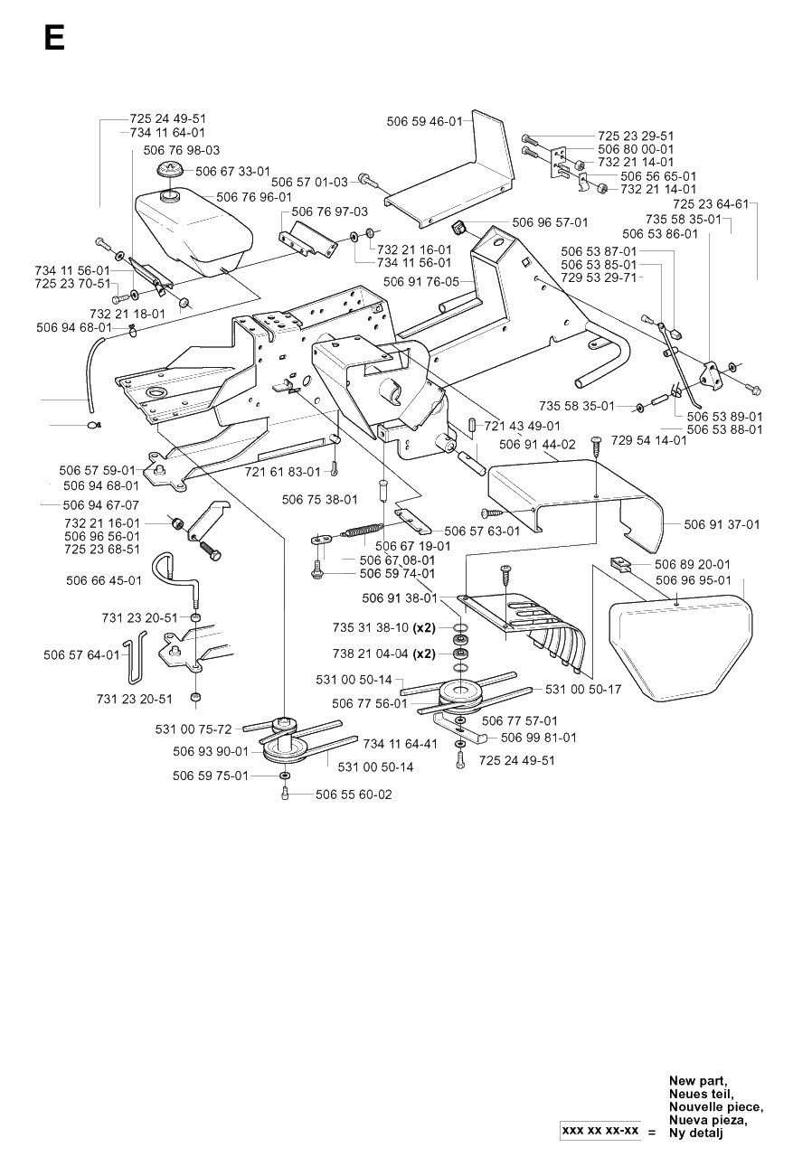 Chassis / Frame Diagram and Parts List for R13R (953533001)(2003-09) Husqvarna Lawn Tractor