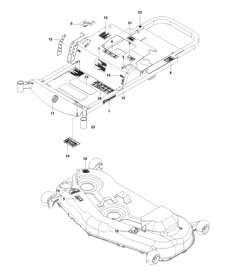 Decals Diagram and Parts List for RZ5426 (967003606)(2013-08) Husqvarna Lawn Mower