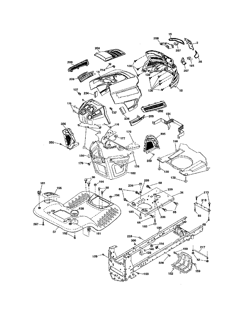 Chassis Diagram and Parts List for YTH18K46-96043021800  Husqvarna Lawn Tractor
