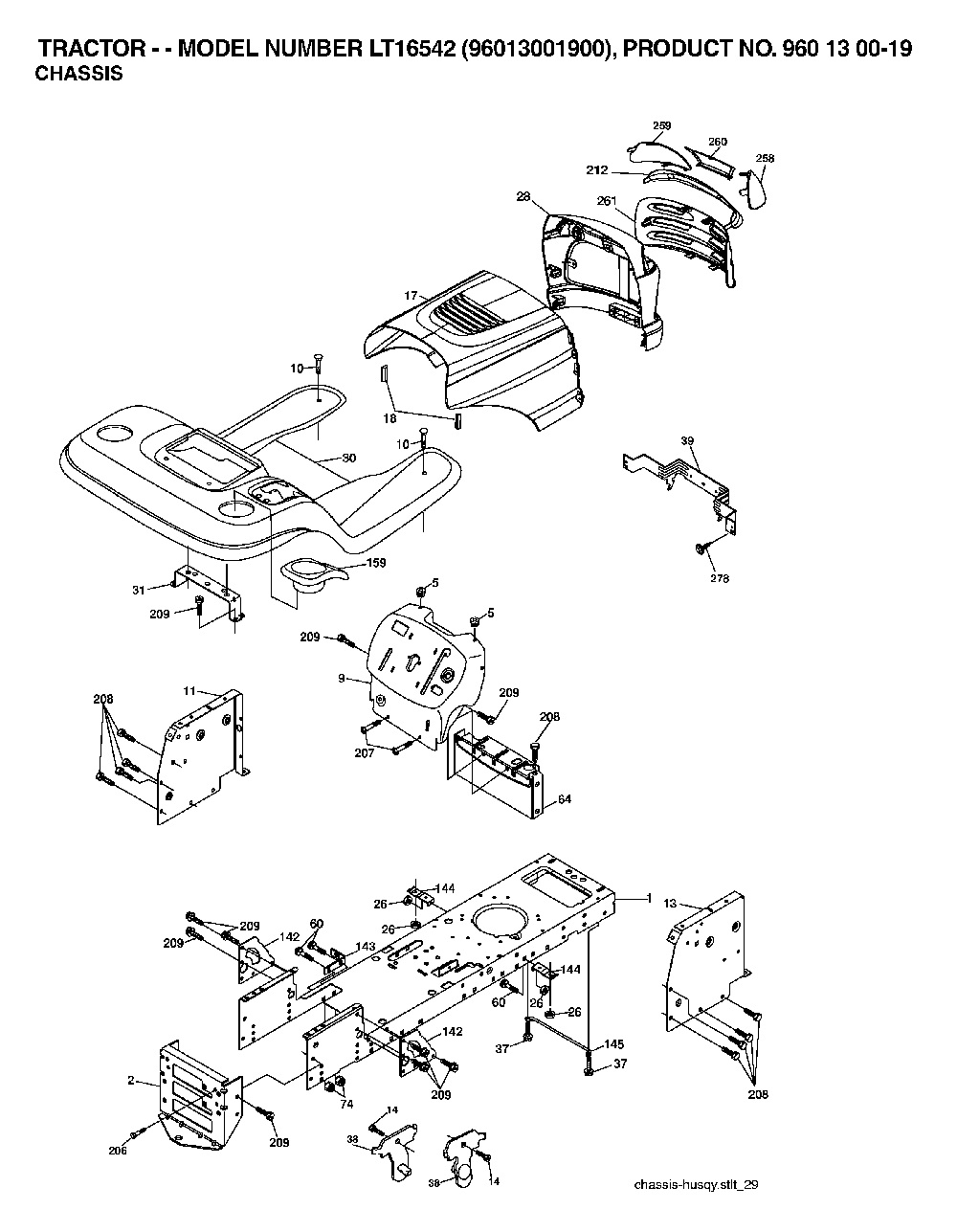 Chassis And Enclosures Diagram and Parts List for LT16542 (96013001900)(2006-02) Husqvarna Lawn Tractor