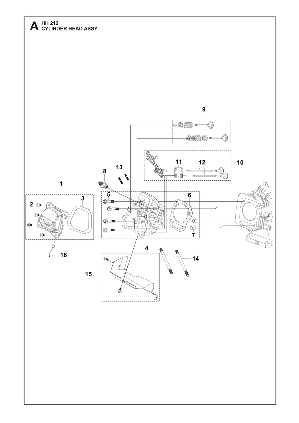 Cylinder Head Assembly Diagram and Parts List for HH212547142601 547180501, 587953201, 587953202, 599348659, 599349467 Husqvarna Engine