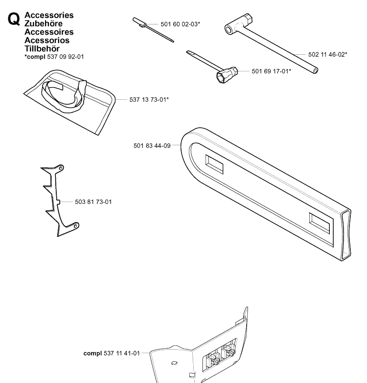 Accessories Diagram and Parts List for 339XP 20040100001-20051000000 Husqvarna Chainsaw