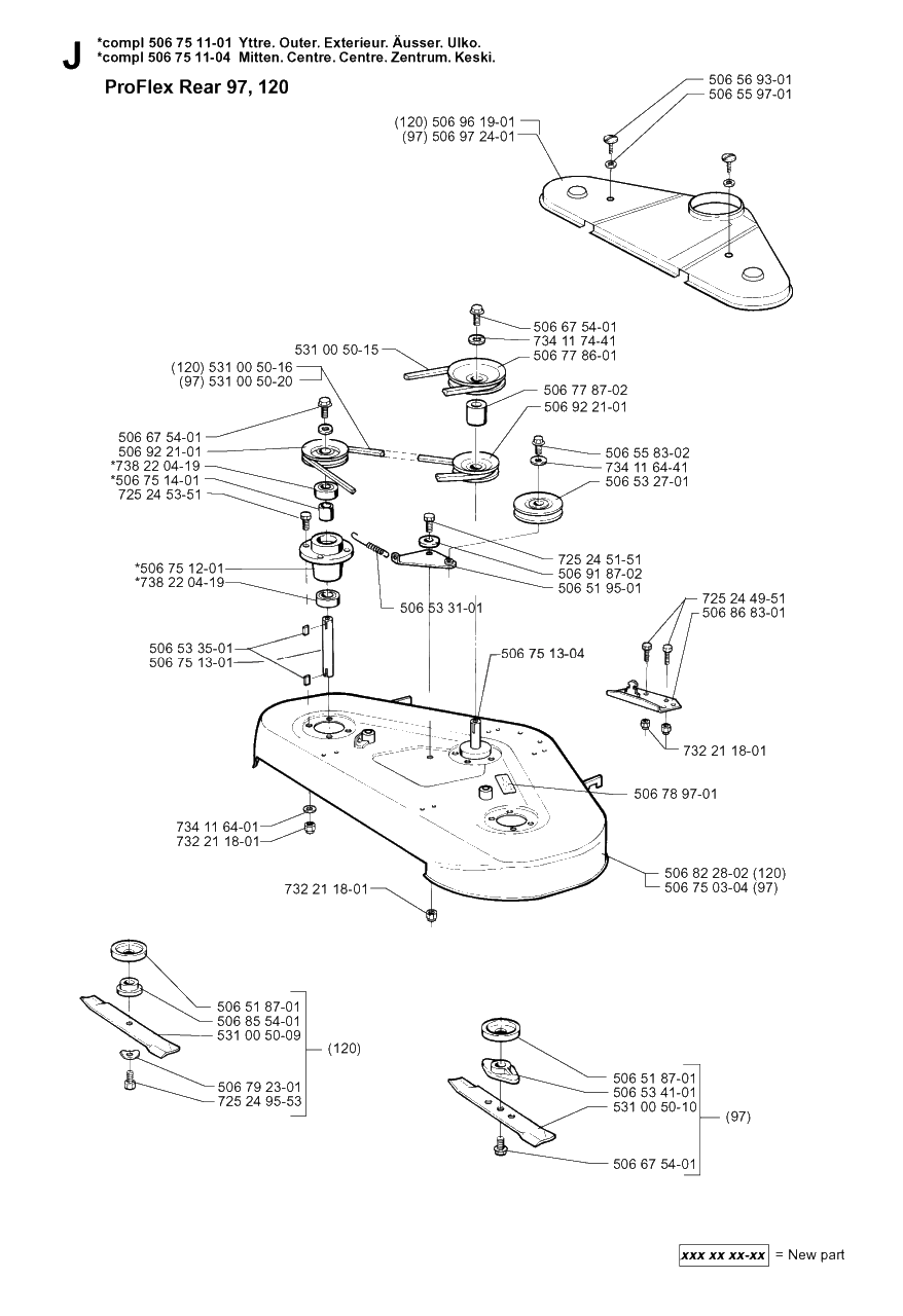 97cm Cutting Deck 2 Diagram and Parts List for PF20 1998-10 Husqvarna Lawn Tractor