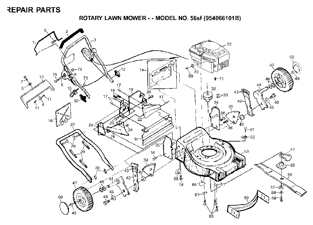 Repair Parts Diagram and Parts List for 56SFE (954065401C)(1995-04) Husqvarna Lawn Mower