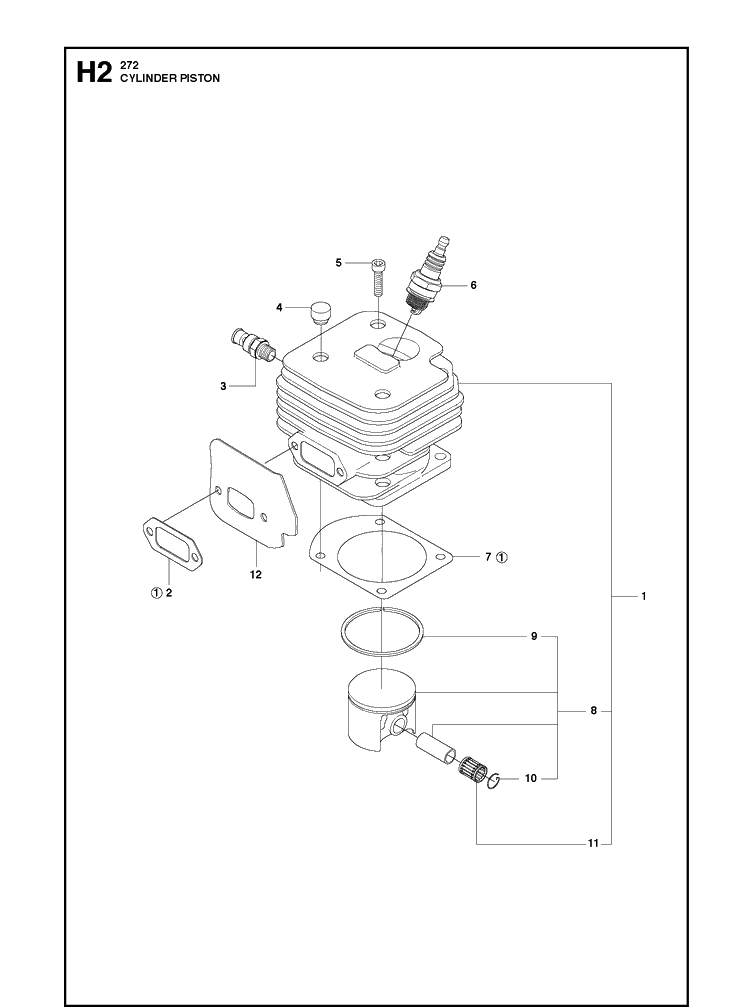 Cylinder Piston Diagram and Parts List for 272XP 20163200001-20173200000 Husqvarna Chainsaw