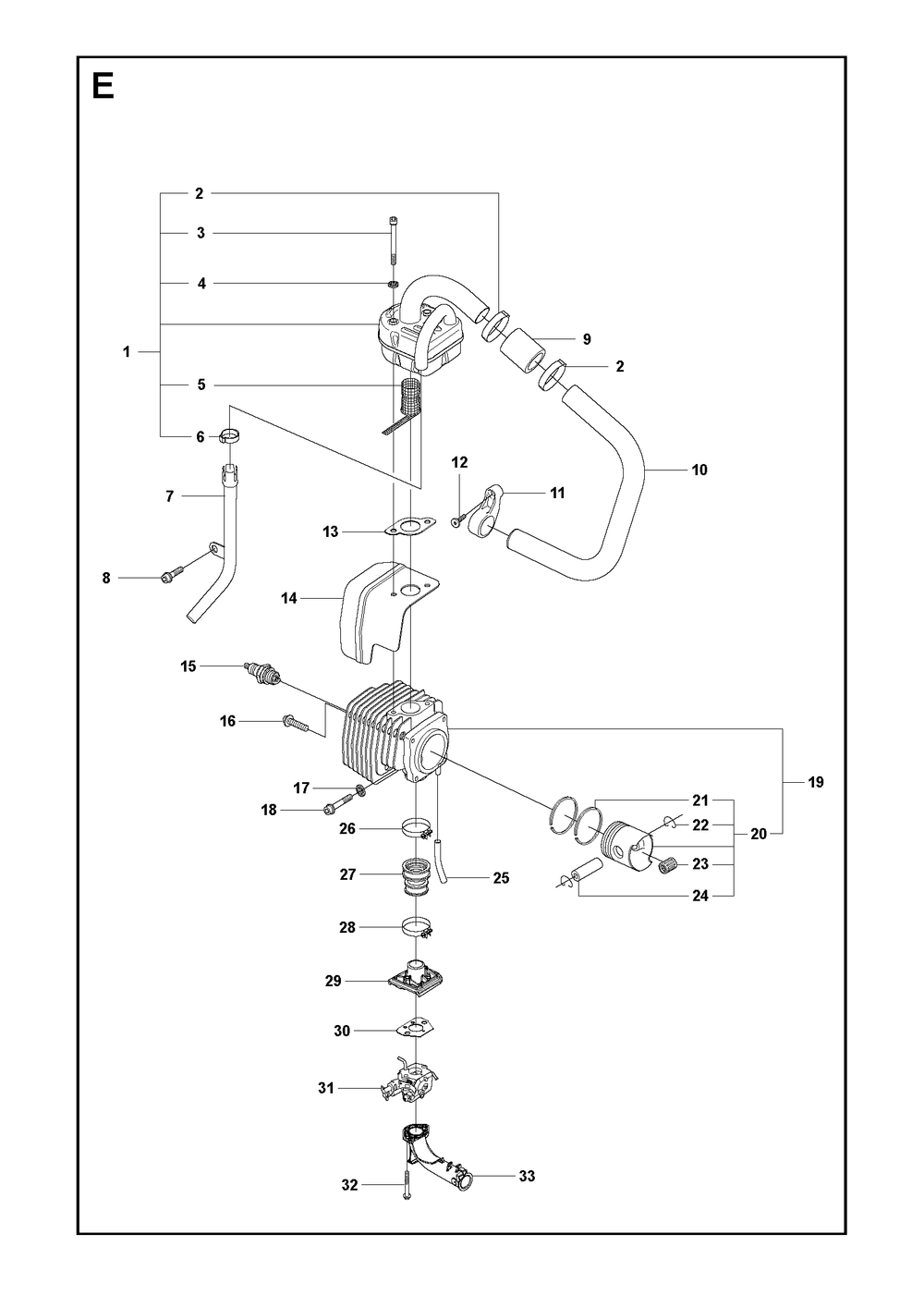 Cylinder, Piston and Muffler Diagram and Parts List for 356BF (X-SERIES)(20144900001-Current) Husqvarna Leaf Blower / Vacuum