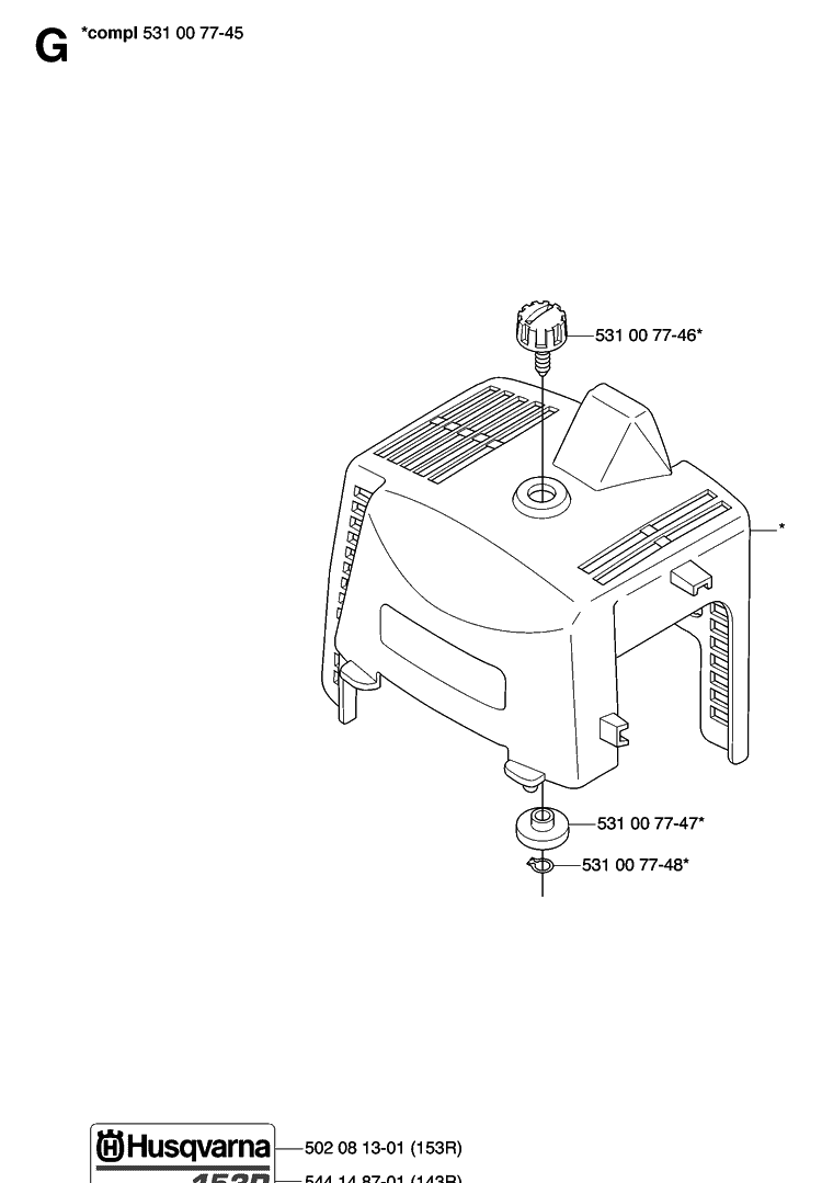 Cylinder Cover Diagram and Parts List for 143R 20070100001-Current Husqvarna Brush Cutter