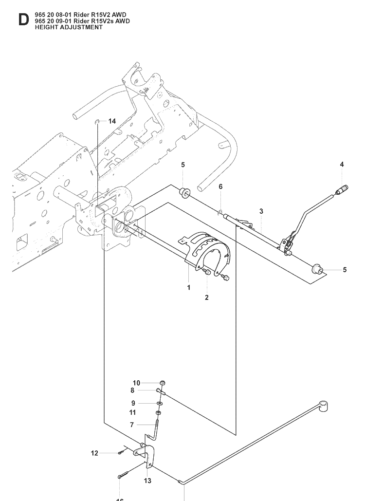 Height Adjustment Diagram and Parts List for RIDER15V2AWD (965200901)(2008-01) Husqvarna Lawn Mower