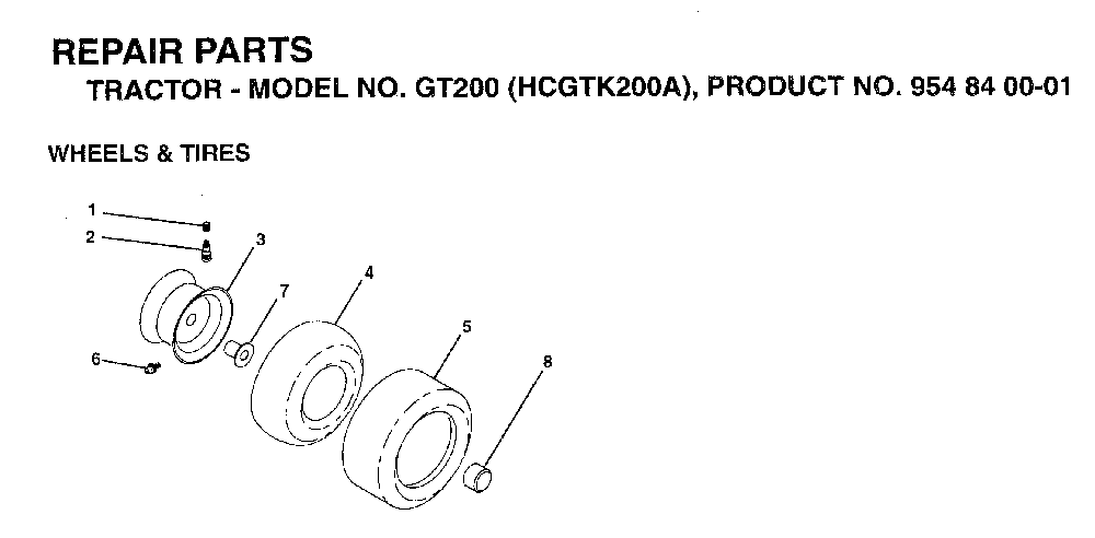 Wheels And Tires Diagram and Parts List for GT200 (HCGTK200A, 954840001)(1996-01) Husqvarna Lawn Tractor