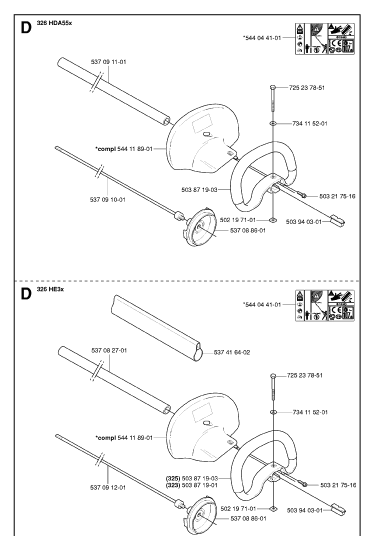 Shaft And Handle Diagram and Parts List for HA110 20054000001-Current Husqvarna Hedge Trimmer