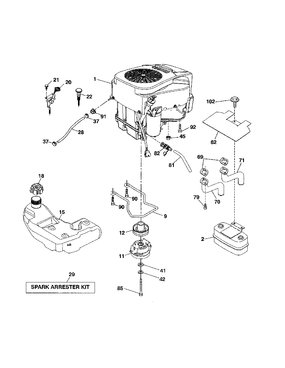 Engine Diagram and Parts List for 96045004700  Husqvarna Lawn Tractor