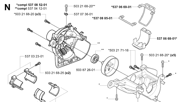 Crankcase Diagram and Parts List for 326C 20010900001-20020500000 Husqvarna Edger
