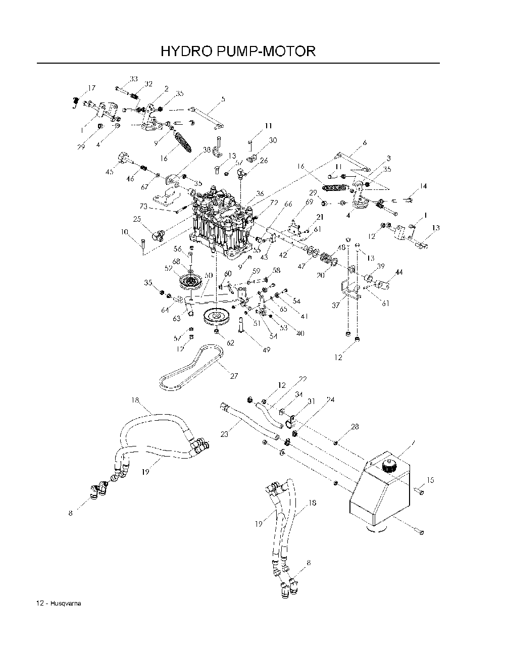 Hydraulic Pump - Motor Diagram and Parts List for WH3615966947001 2008-08 Husqvarna Lawn Mower