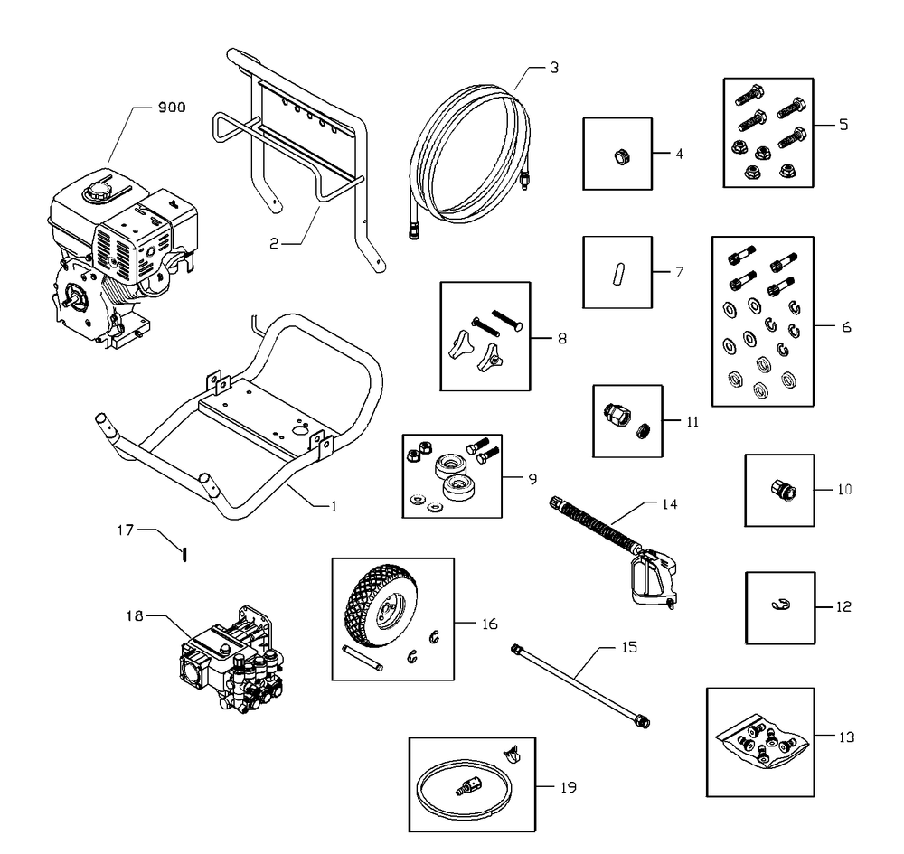 Main Unit Diagram and Parts List for 1906-0  Husqvarna Pressure Washer