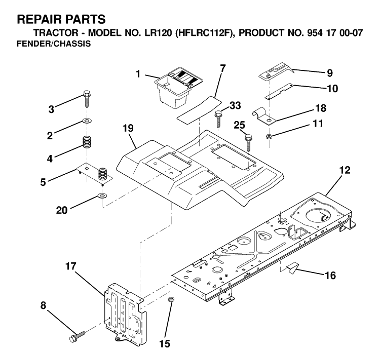 Chassis And Enclosures Diagram and Parts List for LR120 (HFLRC112F)(2000-03) Husqvarna Lawn Tractor