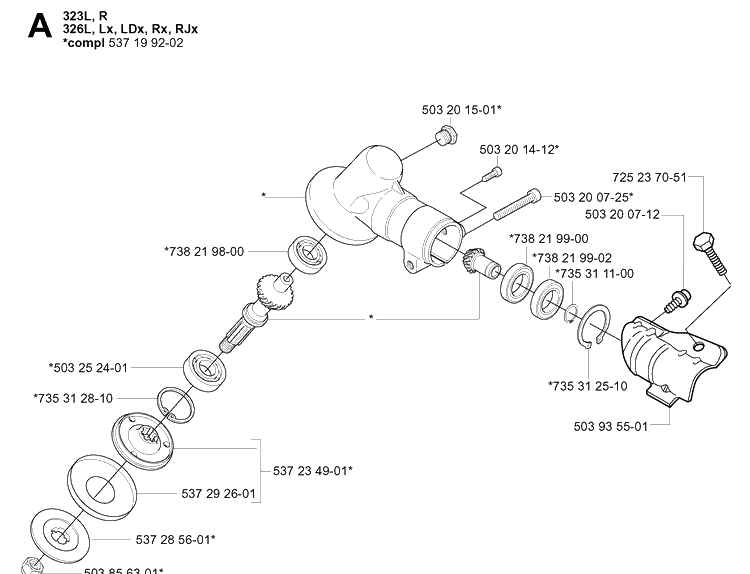Bevel Gear Diagram and Parts List for 326LX 20061400001-20070100000 Husqvarna Edger