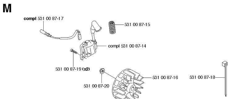 Ignition System Diagram and Parts List for 224L  Husqvarna Edger