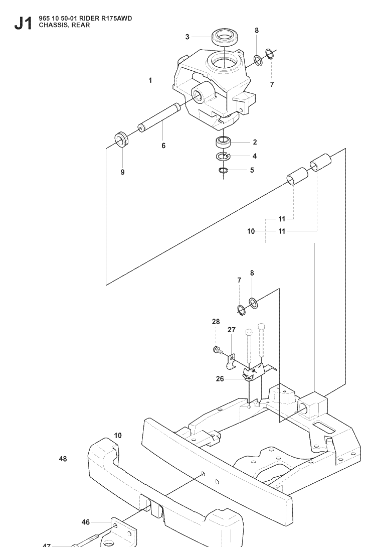 Transmission Diagram and Parts List for RIDER175AWD (965105001)(2008-06) Husqvarna Lawn Mower