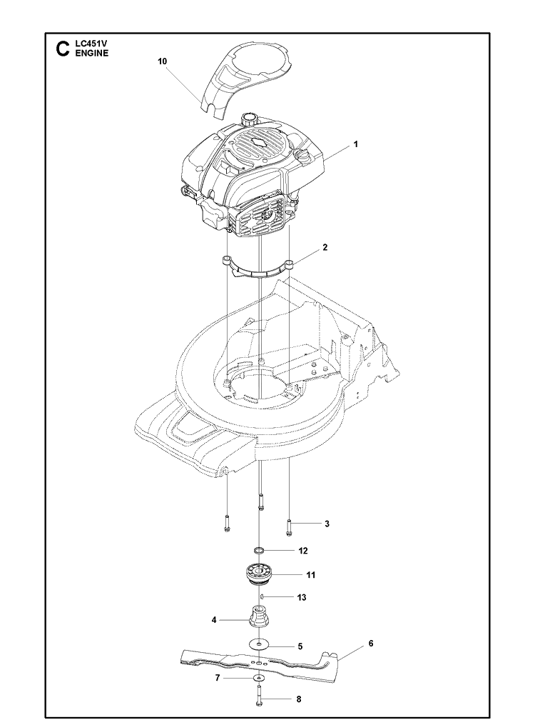 Engine Diagram and Parts List for LC451V (967099501)(2020) Husqvarna Lawn Mower