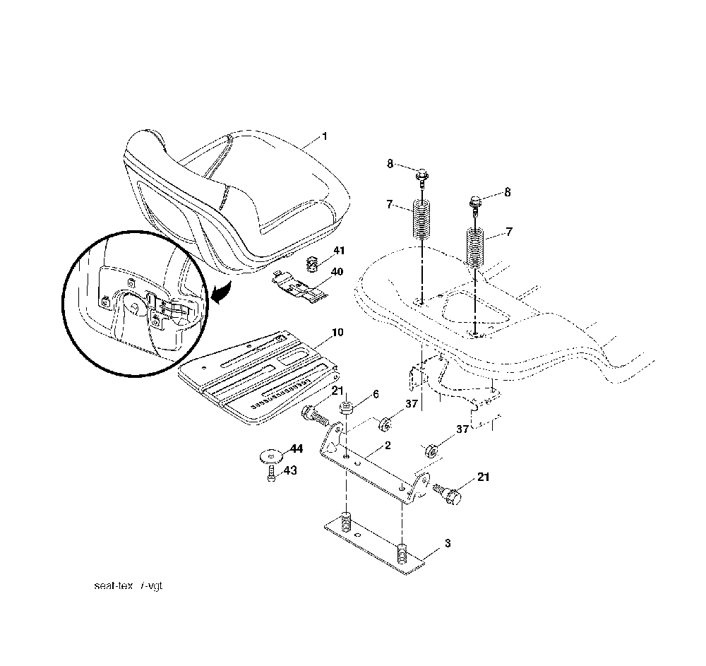 Seat Diagram and Parts List for GTH260TWIN (96041004501)(2007-10) Husqvarna Lawn Tractor