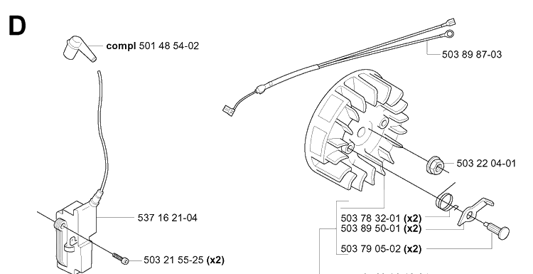 Ignition System Diagram and Parts List for 340E 20051800001-20062300000 Husqvarna Chainsaw
