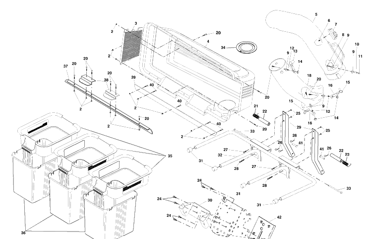 Grass Catcher Diagram and Parts List for CG46A (954040607)(2001-11) Husqvarna Lawn Tractor Accessories