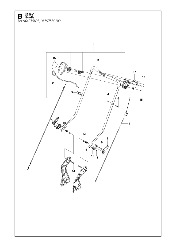 Handle 2 Diagram and Parts List for LB48V  Husqvarna Lawn Mower
