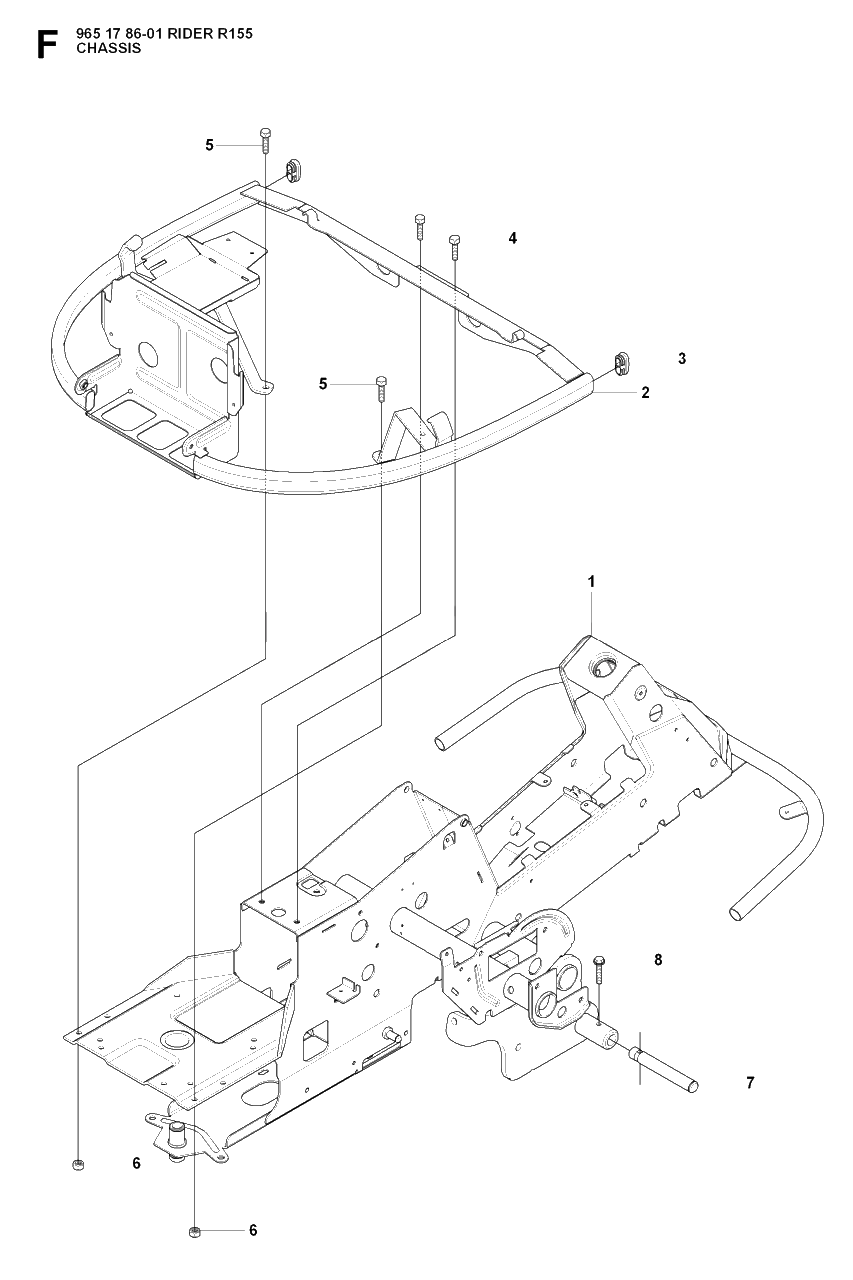 Chassis / Frame Diagram and Parts List for R155 (965178601)(2007-03) Husqvarna Lawn Tractor