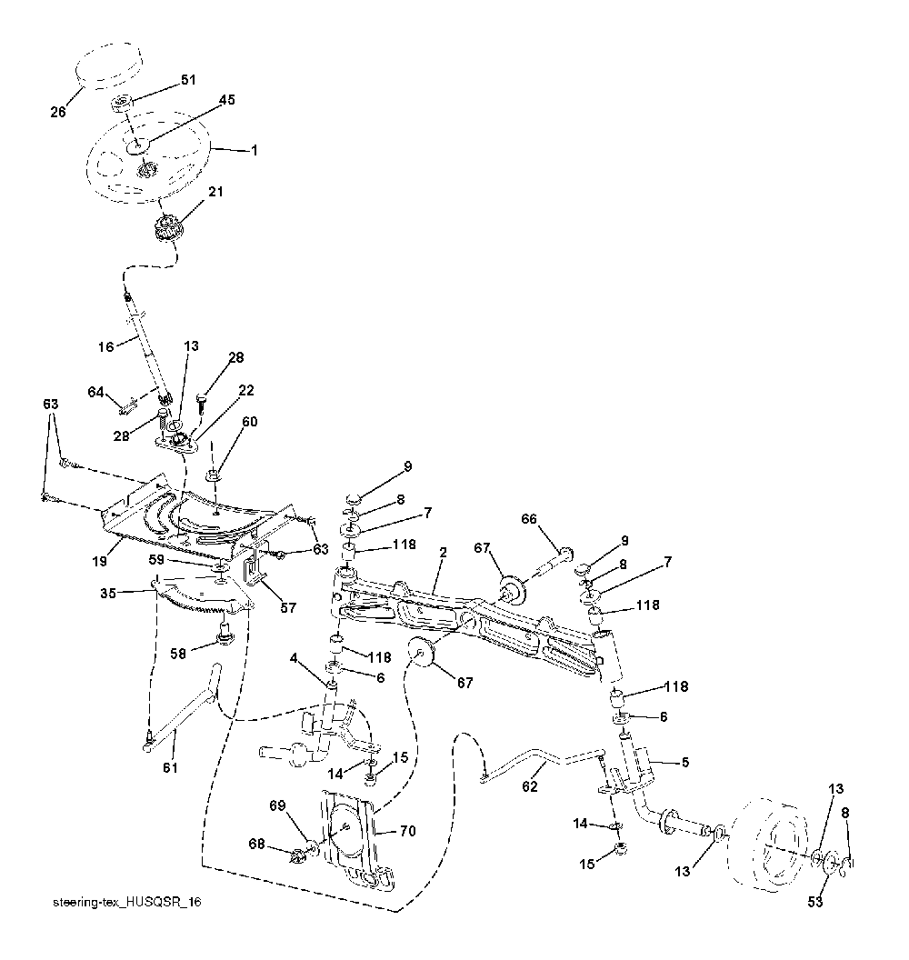 Steering Diagram and Parts List for GTH260TWIN (96041004504)(2010-03) Husqvarna Lawn Tractor