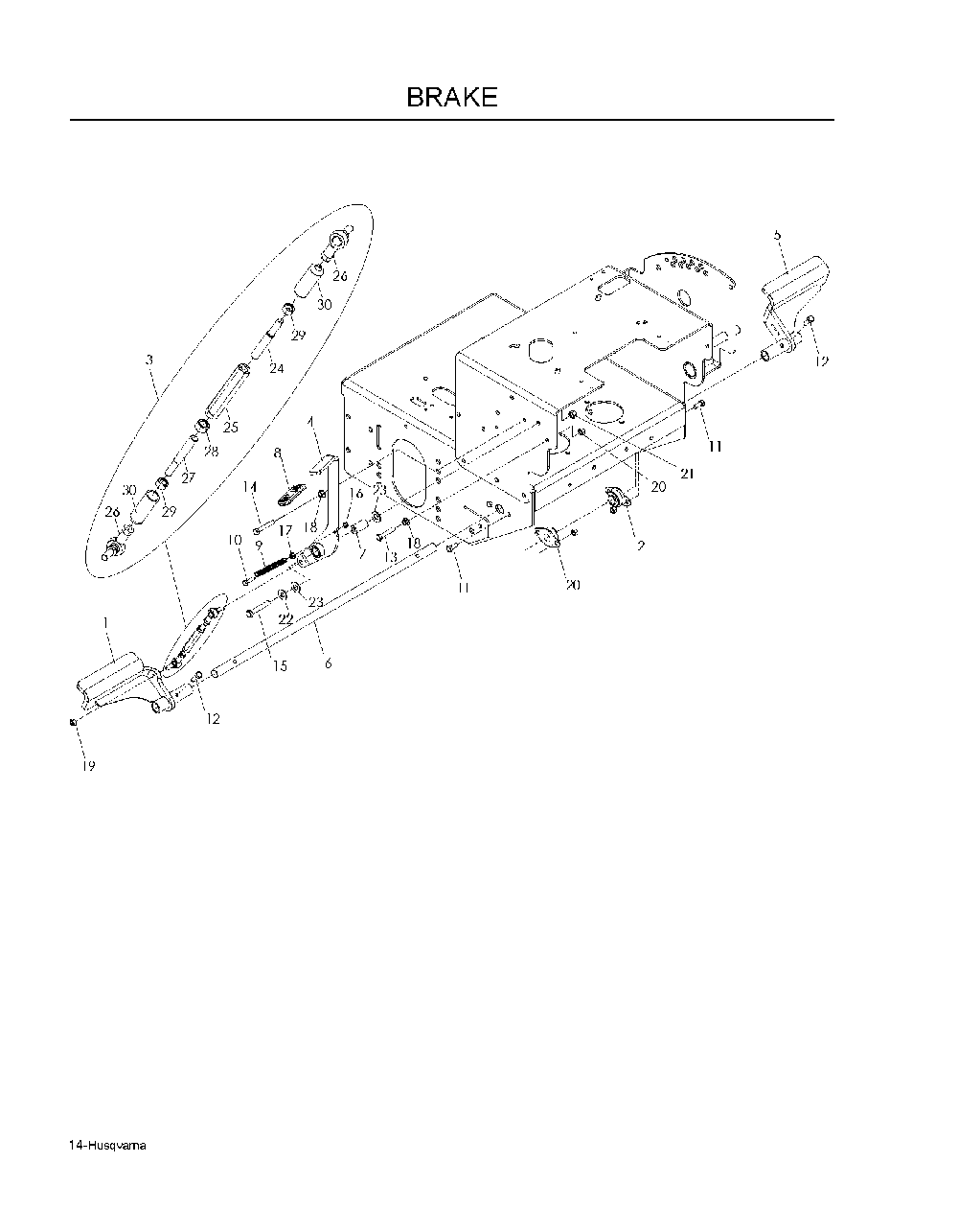 Brake Diagram and Parts List for WH5219EFQ968999253 2008-08 Husqvarna Lawn Mower