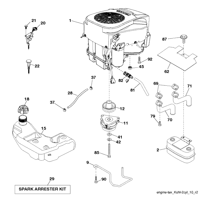 Engine Diagram and Parts List for YTH24K48 (96048005400)(2012-12) Husqvarna Lawn Tractor